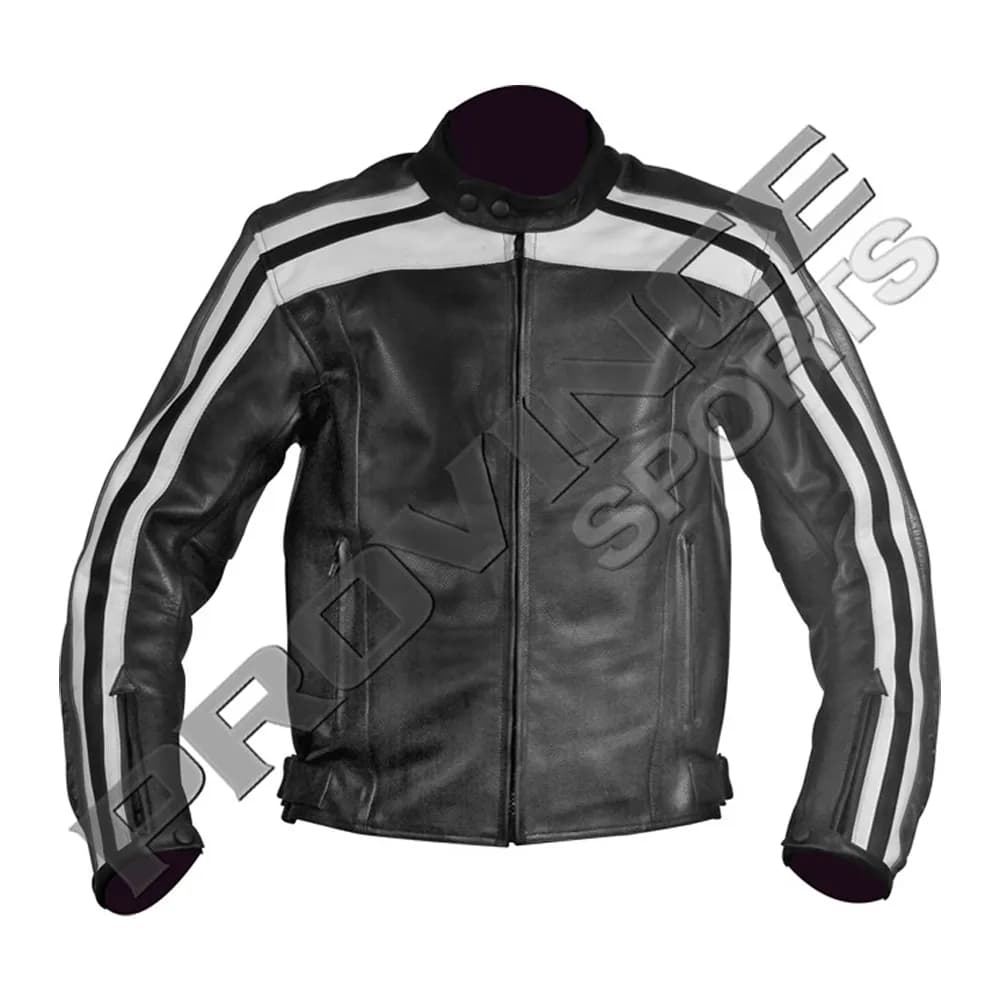 Custom Black and White Striped Leather Motorcycle Jacket
