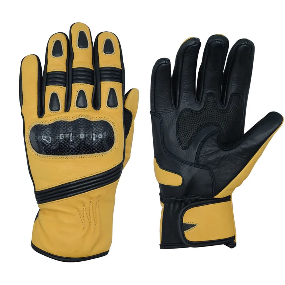 Men's Yellow and Black Leather Riding Gloves