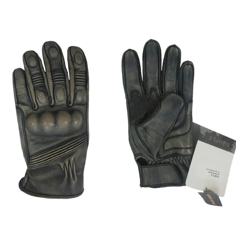 Men's Distressed Leather Motorcycle Gloves