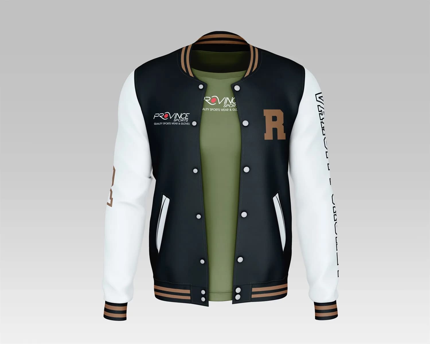 Black and White Custom Varsity Jacket with Bear Mascot