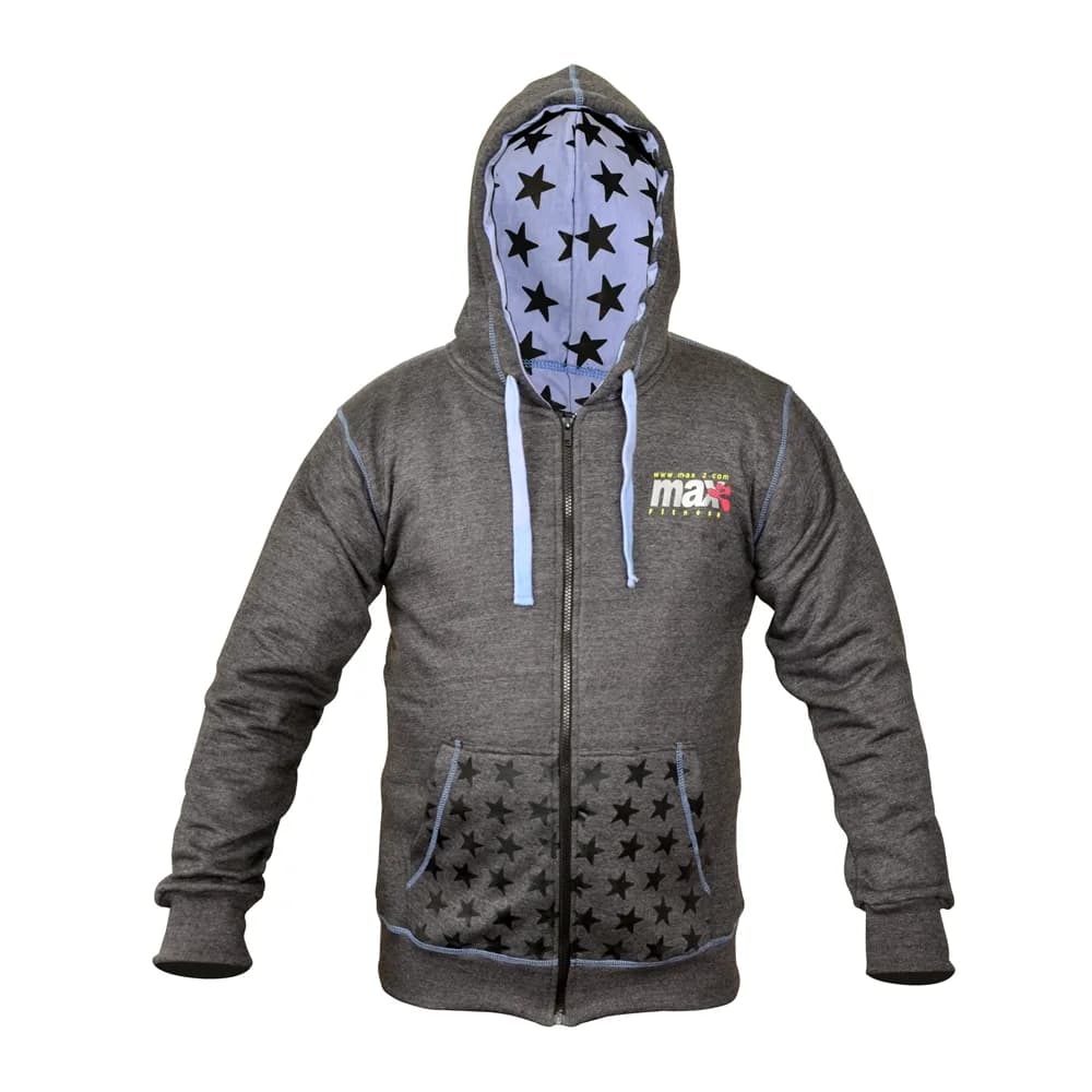 Grey Star Pattern Zip-Up Hoodie