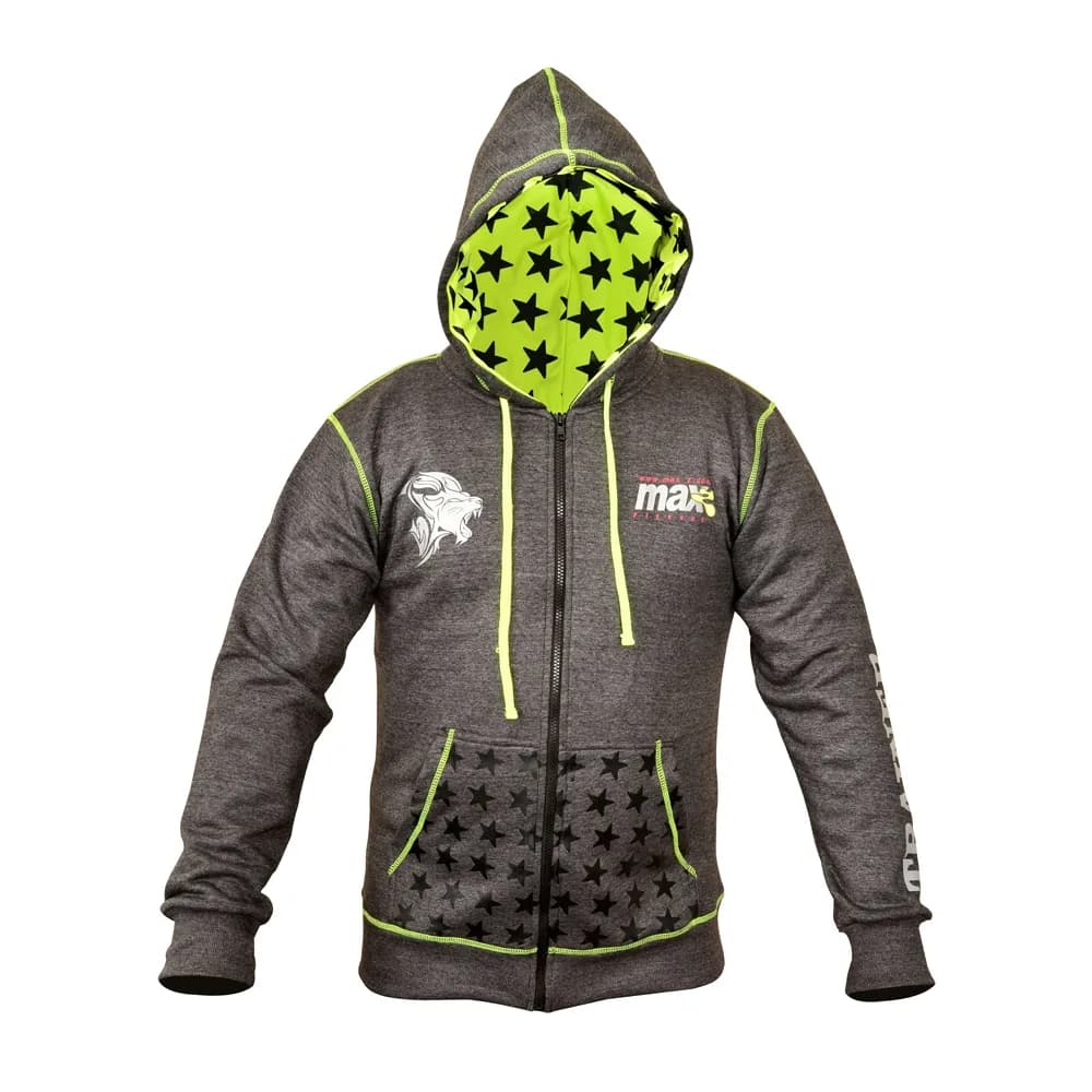 Grey and Neon Star Zip-Up Hoodie