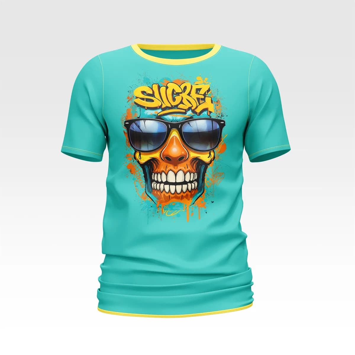Teal Sunglasses Skull Graffiti Sublimated T-Shirt