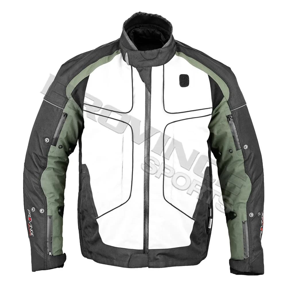 White Black and Olive Textile Motorcycle Touring Jacket